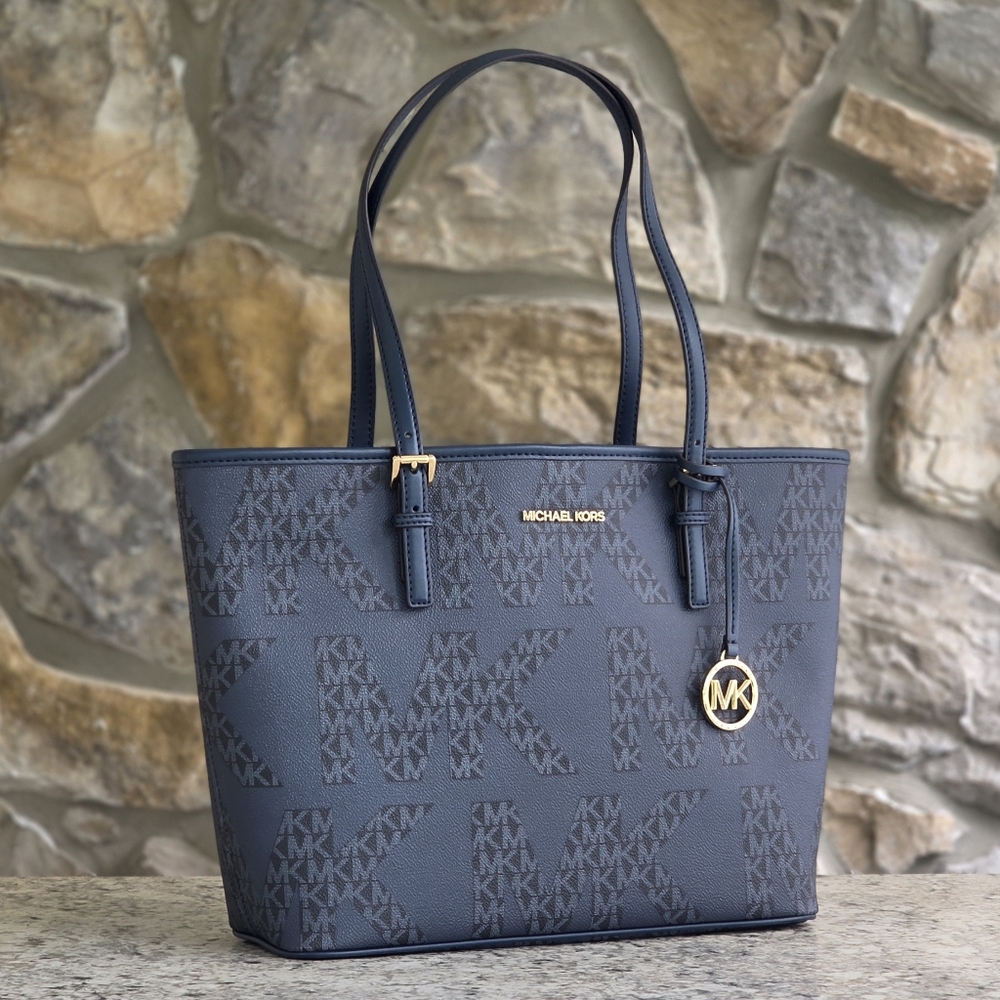 Michael Kors Jet Set Logo Medium Blue Tote